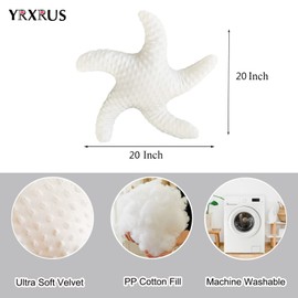 YRXRUS Starfish Throw Pillows, White Starfish Shaped Pillow, Starfish Decorative Velvet Pillow Ocean Series Cushion for Bedroom Living Kids Room 3D Insert Pillow 20 X 20 Inch