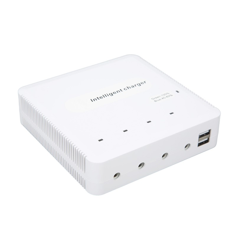 Intelligent Battery Charger with 4 Battery Ports 2 USB Ports