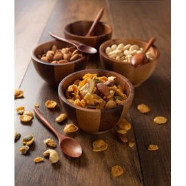 BestySuperStore Set of 4 Small Round Acacia Wooden Bowls 4 Inch Diameter With Spoons - Stackable Mixing Bowl for Salad Soup Snack Salsa Dip Sauce Charcuterie Wood Tableware Sets for Decor and Serving