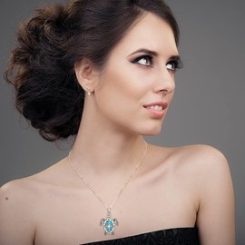 Turtle Compass Necklace for Women Sterling Silver Tortoise Blue Opal Shell Ocean Distance Graduation Sea Turtle Pendant Necklaces Jewelry Travel Gifts