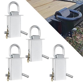 Heavy-Duty Trailer Stake Pocket D Rings with Anti-Loss Cord, Adjustable Stake Pocket Tie-Down Utility for Flatbed Trucks and Trailers, 4 Adjustable Holes, 4 Pack (Silver)