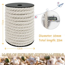 JeogYong 10mm Macrame Cord, 75 Feet Natural Cotton Macrame Rope Yarn, 3 Strand Twisted Cotton Cord, Macrame String for Crafts Wall Hanging Plant Hangers Gift Wrapping Decorations (Grass Green)