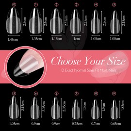 Nail Tips for Gel Extensions, 360PCS Clear Nail Tips Kit for Soak Off Nail Extension, Pre-Buff PMMA Soft Gel Nail Tips, 12 Sizes((Short Almond))