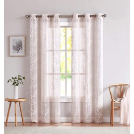 Dainty Home Stella 3D Floral Chenille Embroidered Solid Sheer 76" x 96" Window Curtain Panel Pair in Blush