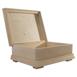 WooDeeDoo Unfinished Raw Wood Trinket Box | 22 x 17.5 x 6 cm | Vintage Classic Style Wooden Treasure Keepsake Chest Jewellery Holder Decorative Gift Case