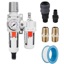 NANPU 1/2" NPT Auto-Drain Air Filter Regulator Lubricator Combo (FRL) Water/Oil Trap Separator - Gauge(0-150 psi), 5 Micron Brass Element, Poly Bowl, Metal Bracket