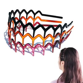 3 Stück Zickzack Haarkamm Set - Plastik Hai Zahn Haarbürste, Headband, 90er Jahre Stil (1 Schwarz + 1 Braun + 1 Violett)