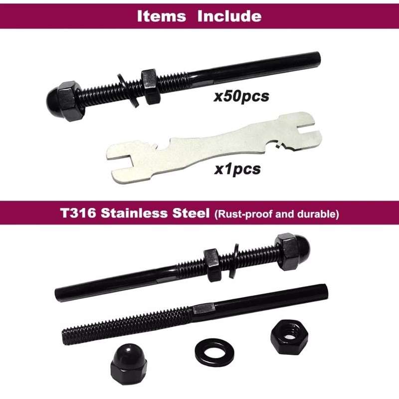 Kuahome 50X T316 Black Stainless Steel Hand Swage Tensioner for