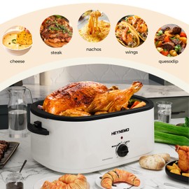 24 Quart Electric Roaster Oven with Visible & Self-Basting Lid, Large Turkey Roaster with Defrost Warm Function, Adjustable Temperature, Removable Pan Rack, Stainless Steel