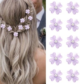 Mezrkuwr 10pcs Mini Hair Clips with Purple Flowers and Rhinestones Four Leaf Flower Hair Clips Small Decorative Hair Clips Wedding Hair Clips Bridal Hair Accessories