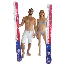 POZA 2 Pack Jumbo Texas Flag Inflatable Pool Noodle Floats - Premium Luxurious Patriotic Pool Toys with Sparkly Silver Star Confetti for Adults and Kids - 74 Inch