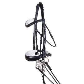 Schneiders Pinnacle Dressage Double Bridle | Finest European Leather | Fully Padded for Ultimate Comfort | Wide Crank Caveson | Double Adjustable Throat | Color Black/White | Size Full Size