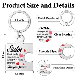 XFFJGVR Sister Gifts from Sister, Unique Birthday Christmas Valentine's Day Wedding Gift Idea for Sisters Women Girls Metal Puzzle Piece Keychains