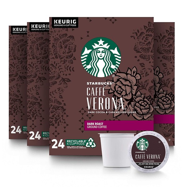 Starbucks Dark Roast K-Cup Coffee Pods — Caffè Verona for Keurig Brewers — 4 boxes (96 pods total)