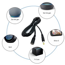 Extension Power Cord Replacement for Alexa Dot 4th Gen, Dot 5th Gen 2022, Dot 3rd Gen, Echo Pop, Show 5 and TV Cube, 10 ft Long Cable Black