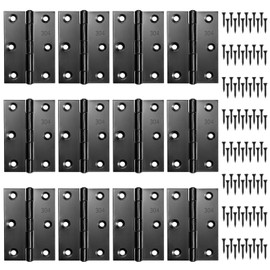 Black Door Hinges 3 Inch – 12 Pack Interior Hinges for Furniture, Wooden Box, Chest, Window, Case Lid, Durable Black Door Hinges for Home Use