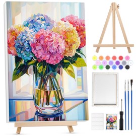 Bowetile Framed Paint by Numbers for Adults Beginners with Wooden Easel, Flower Adults' Paint-by-Number Kits on Canvas, Easy DIY Acrylic Number Painting for Home Decor Christmas Gifts, 8x12in