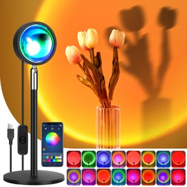 Sunset Lamp,RGB Sunset Light for Home Decor,360° Rotation Sunset Lamp Projector with Smart App,Romantic Visual Mood Lamp for Photography and Vlog,Sunset Projection Lamp for Party and Festival Gifts