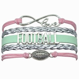 Vikitoriously Football Bracelet Infinity Love Charm Bracelet Gifts For Women, Men, Adult Football Lovers, Fans, Player, Team Themed Jewelry Bulk (Pink Silver and Mint Green)