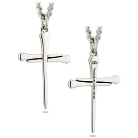 Shields of Strength Men's Stainless Steel Horseshoe Nail Cross Necklace - John 19:30