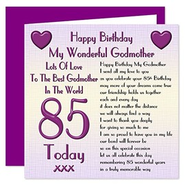 Godmother 85th Happy Birthday Card - Lots Of Love To The Best Godmother In The World - Verse From An Adult - 85 Today