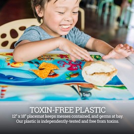 HomeWorthy 40 Pack Disposable Placemats for Baby, 3 Design Pack Baby Eating Mat, 12" x 18" Sticky Kids Placemat, Toddler Place mat for Restaurants, Plastic Kids Placemats for Dining Table