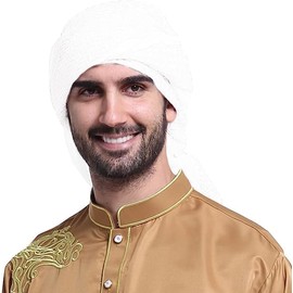AYIDBE Shemagh Arabic Scarf Men Kaffiyeh Near East Classic Turban Hijab Muslim with Comfortable Headband Desert Scarf Bandana Saudi Headwear, White