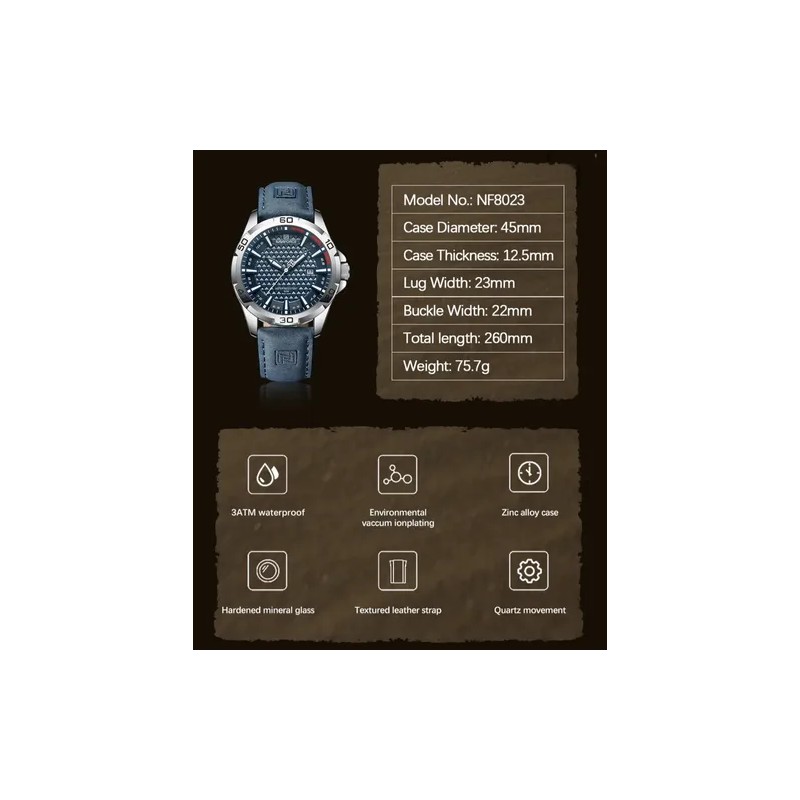 Naviforce Reloj Deportivo Impermeable Quartz Sport Watch, Blue Dial, Silver