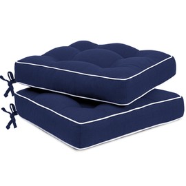 Favoyard Patio Cushions 19 x 19 Inch Indoor & Outdoor Chair Cushions Water-Resistant Seat Cushion for Patio Furniture 3-Year Color Fastness Square Tufted Couch Chair Pads with Ties, 2 Pack, Blue