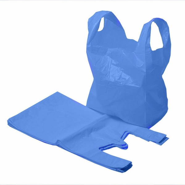 FERRIS | 200pk Strong Large Blue Vest Carrier Bags with Handles | Multi-Purpose Heavy Duty Plastic Bags 11 x 17 x 21 | Use for Shopping, Market-Stalls, Takeaway, Groceries or General use in Kitchen