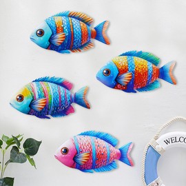LIUCONGBD 4Pcs Metal Fish Wall Decor, Cute Tropical Fish Art Sculpture, Coastal Wall Hanging Ornament for Indoor or Outdoor Garden Patio Bathroom Living Room,Gifts for Children Friends