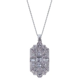 Secret for Longevity Geometric Art Deco Vintage Antique Flapper Gatsby Retro Style Rhinestone 19" inch Silver Tone Chain Pendant Necklace
