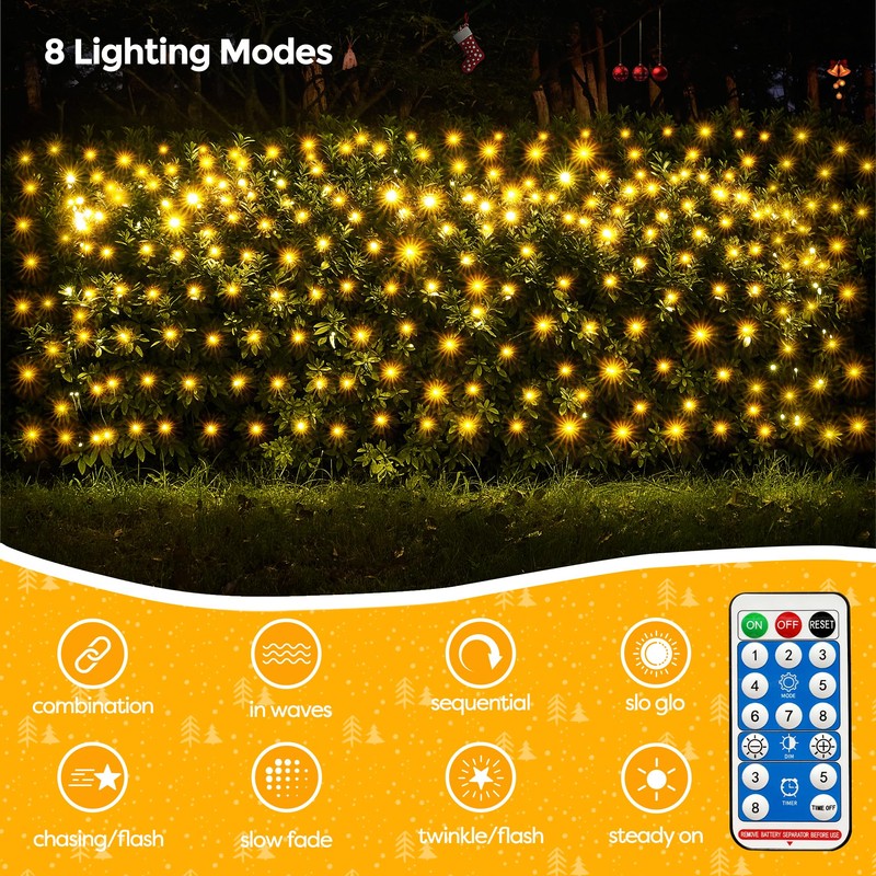 WBao Solar Christmas Net Lights 200LED F8 Big Bulbs, 8.4ft