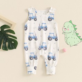 ZZLBUF Newborn Baby Girl Boy Clothes Printed Sleeveless Jumpsuit Romper Playsuit Overalls Infant Summer Outfits Sets (05- Tractor Apricot, 0-3 Months)