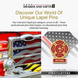 SHOP AWARDS AND GIFTS 1-3/4 Inch "Retired" Firefighter Maltese Cross Fire Shield Soft Epoxy Enameled Carded Lapel Pin For Appreciation Reward Firefighter, Fire Department, Pack of 1, Carded and Boxed, 1-3/4 Inch
