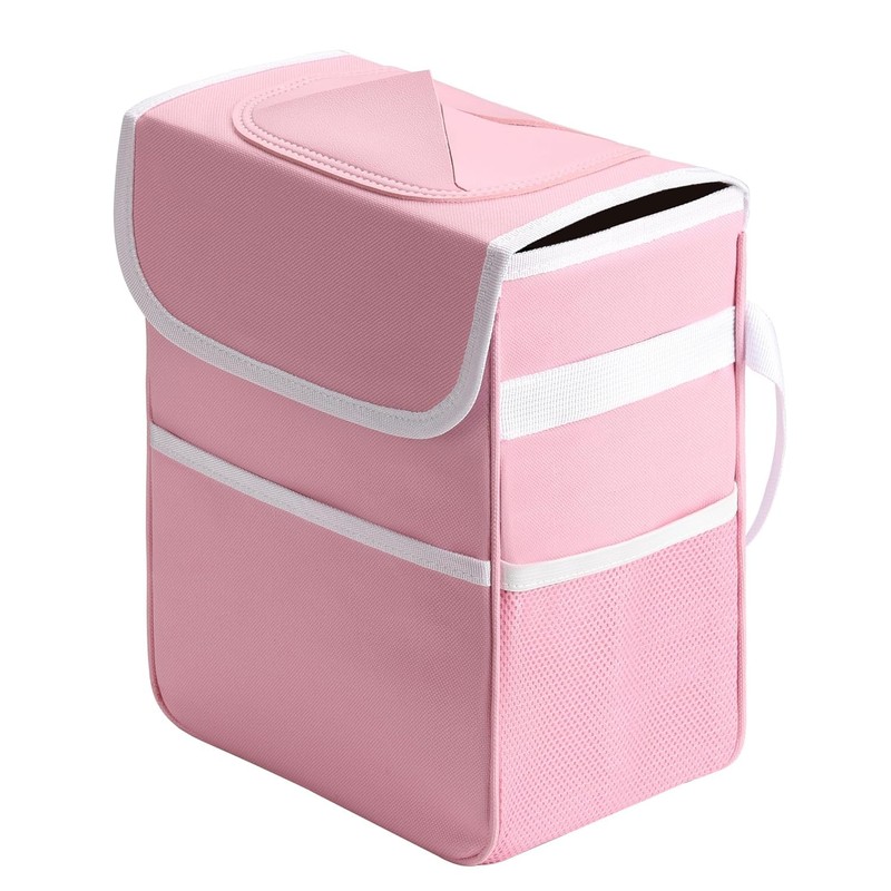 Simple Deluxe Car Trash Can with Lid and Storage Pockets,