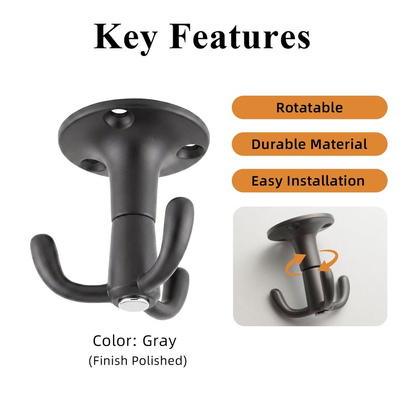 MUCOHO 4 Pack Rotatable Hook, Heavy Duty 3-Prong Ceiling Coat