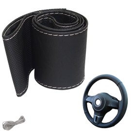 Generisch Steering Wheel Cover 4-Piece Car Steering Wheel Cover for Lacing Sewing Sport Polka Dot M5N Black White Stitching Universal Size 37-39 cm