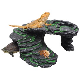 Large Bearded Dragon Basking Platform, Resin Simulation Stone Reptile Hide Cave, Hermit Crab Climbing Toys, Terrarium Habitat Decor for Lizard Spider Aquarium Fish Gecko 9.5 × 8 × 3.7 Inch