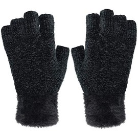 Boutique4Divas Women's Winter Chenille Fingerless Gloves (Black), One Size