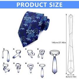 Tie for Men Blue with Floral Pattern, Elegant Silk Tie Set Including Pocket Square 146 x 8 cm for Business, Wedding, Dinner, Party - Classic Ties for Men Stylish