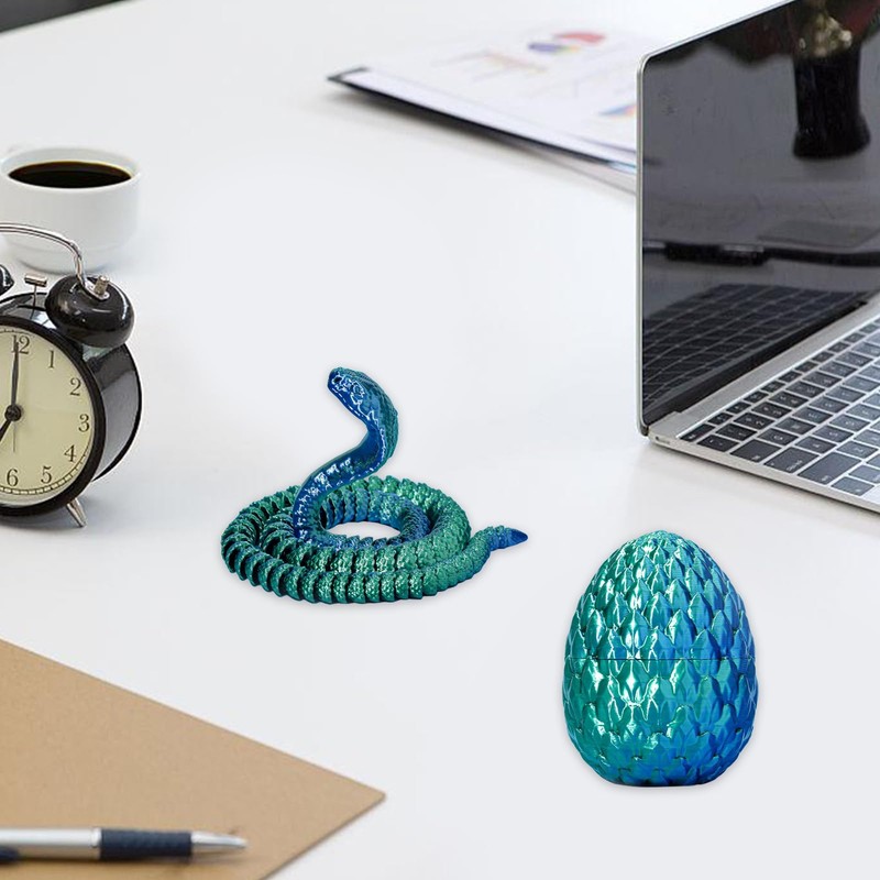 3D Printed Snake Egg Blue & Green Movable 3D Printed