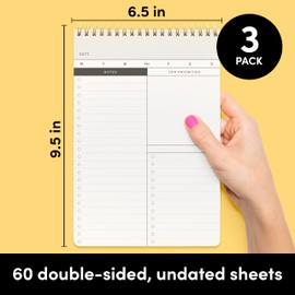PAPERAGE To Do List Notepad, Daily To Do List Notebook, 60 Double-sided Tear-off Sheets, 3 Pack, 6.5" x 9.5", Undated Daily Planner Checklist for Office, School or Home (Black/White)