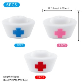 HHCFAST 6Pcs 3D Nurse Hats Silicone Beads for Pens Silicone Focal Beads for Keychain Making Necklace and Bracelets Craft（Multicolor）