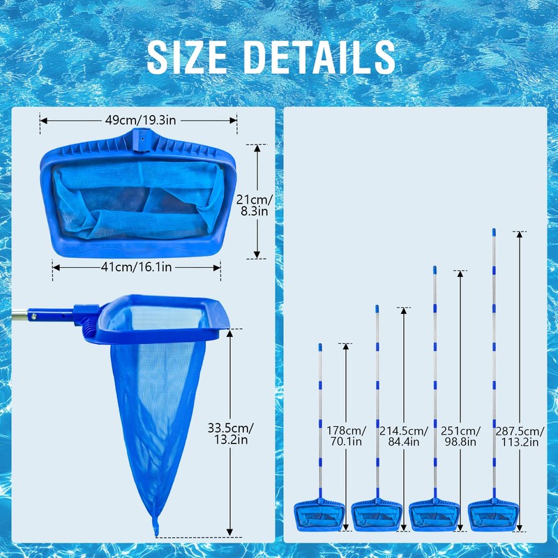 Pragmatist Pool Skimmer Net with 113.2 Inch Stainless Steel Pole,