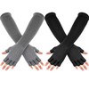 Geyoga 2 Pairs Winter Fingerless Gloves Long Thermal Knitted Mittens