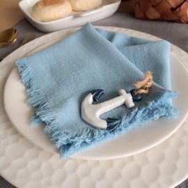 Servilletas de tela hechas a mano, lavables, juego de 6 unidades, 18 x 18 pulgadas, 100% algodón con flecos, delicadas servilletas de tela para cenar para fiestas, bodas o reuniones familiares (azul