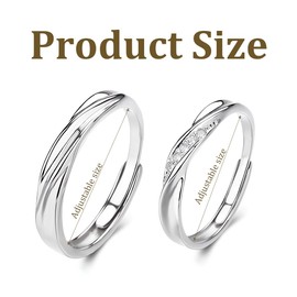 YHIJSR Pack of 2 Silver Couple Rings with Opening, Adjustable Pair Ring Diamond Pair Rings