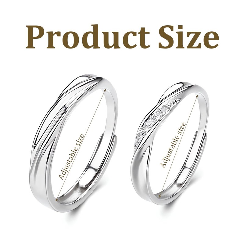YHIJSR Pack of 2 Silver Couple Rings with Opening, Adjustable