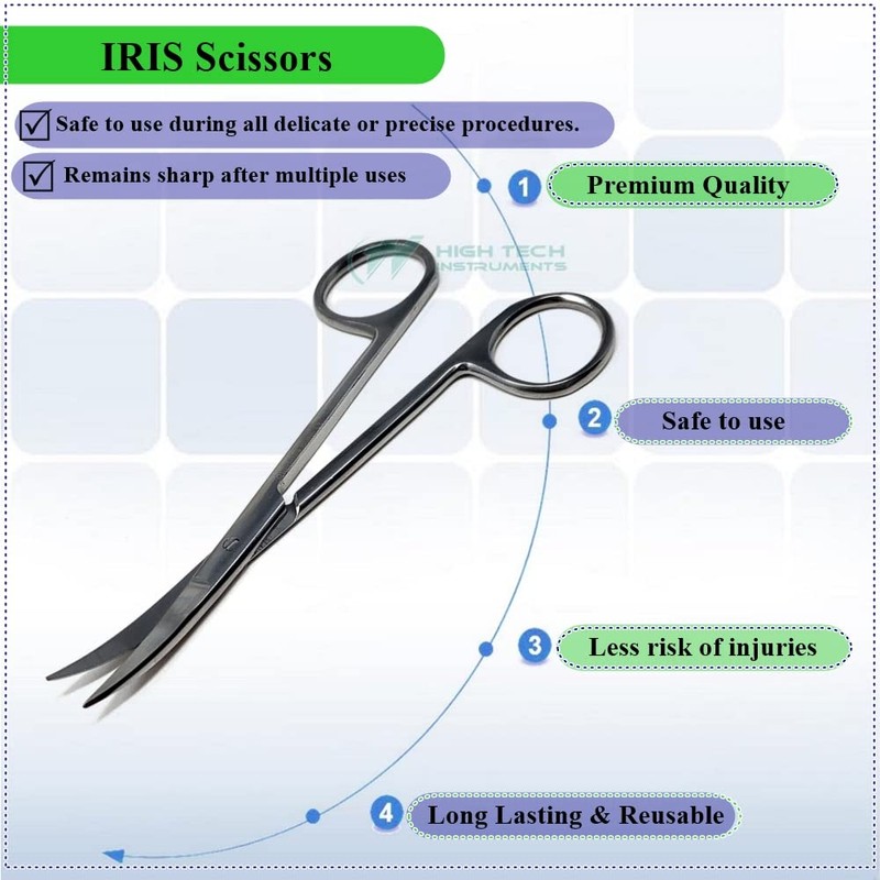 Premium Iris Scissors Micro Dissecting Scissors Curved 4.5" with Fine